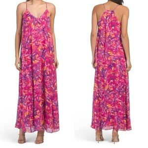 Nicole Miller Pink Floral Print Spaghetti-Strap Maxi Dress